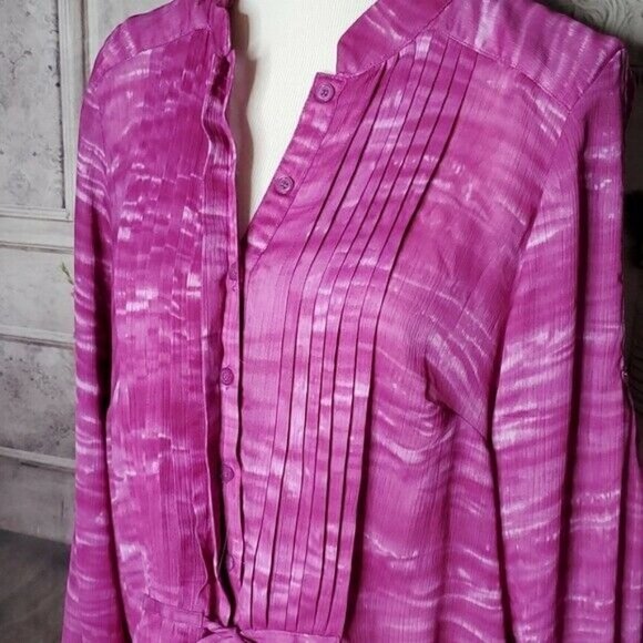 𝅺LANE Bryant Pink Mock Neck Ruffle Front Long Sleeve Tunic Top Plus Size 14/16 - Picture 4 of 14